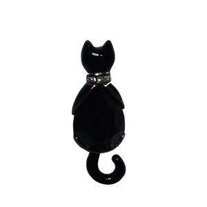 Silver Tone And Black Cat Brooch (4759)